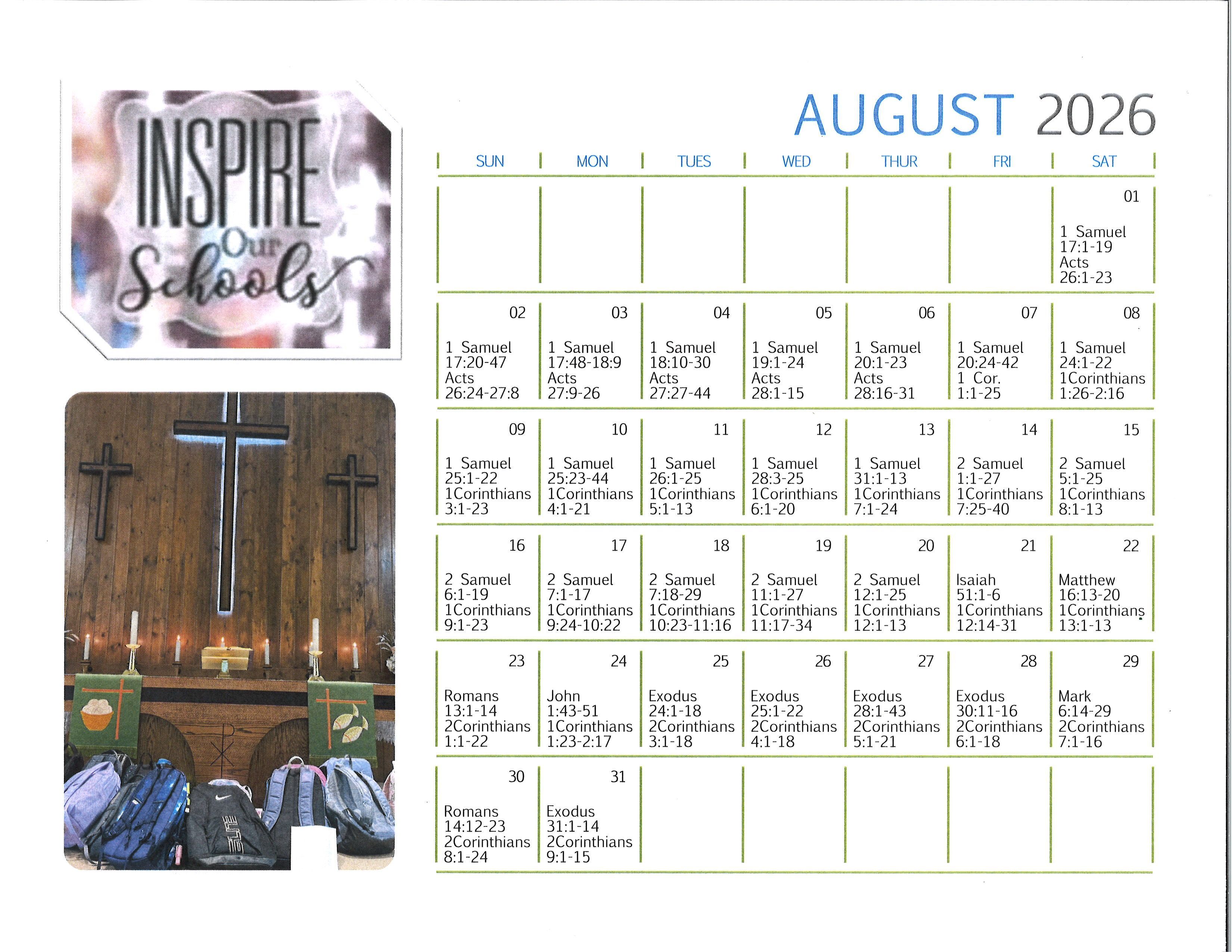 August Scripture Reading Calendar
